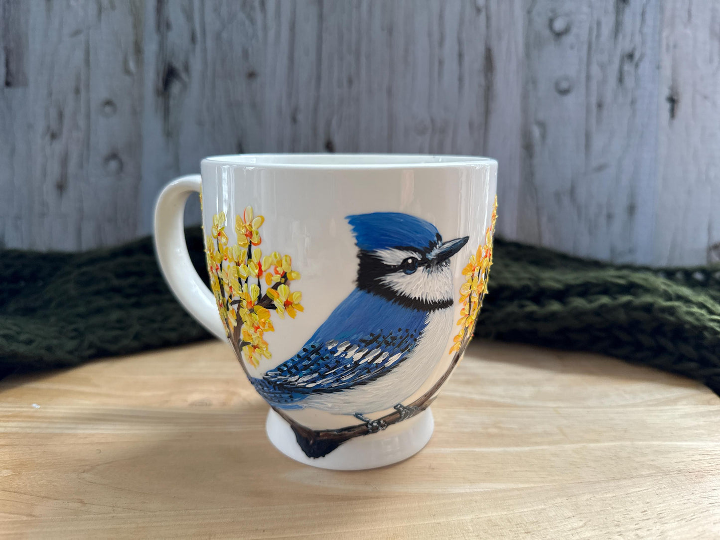 Hand Painted Blue Jay Mug, Bird Lover Gift