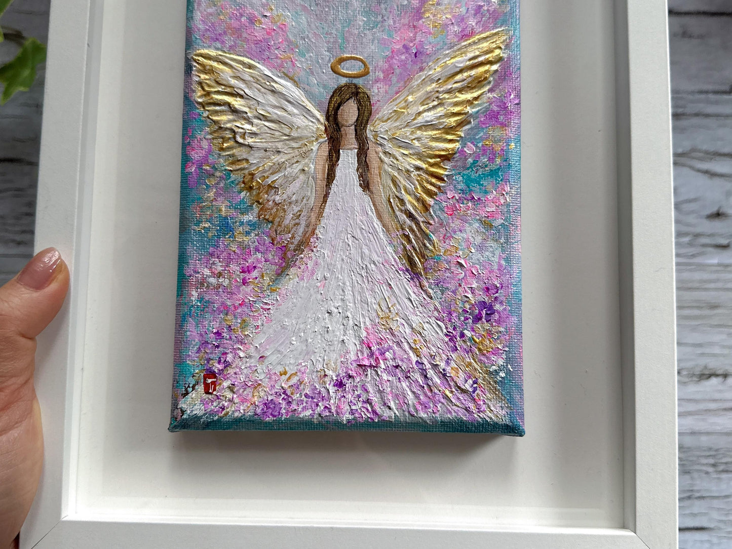 Original Angel Painting - Gold-Tipped Wings, Guardian Angel Wall Art