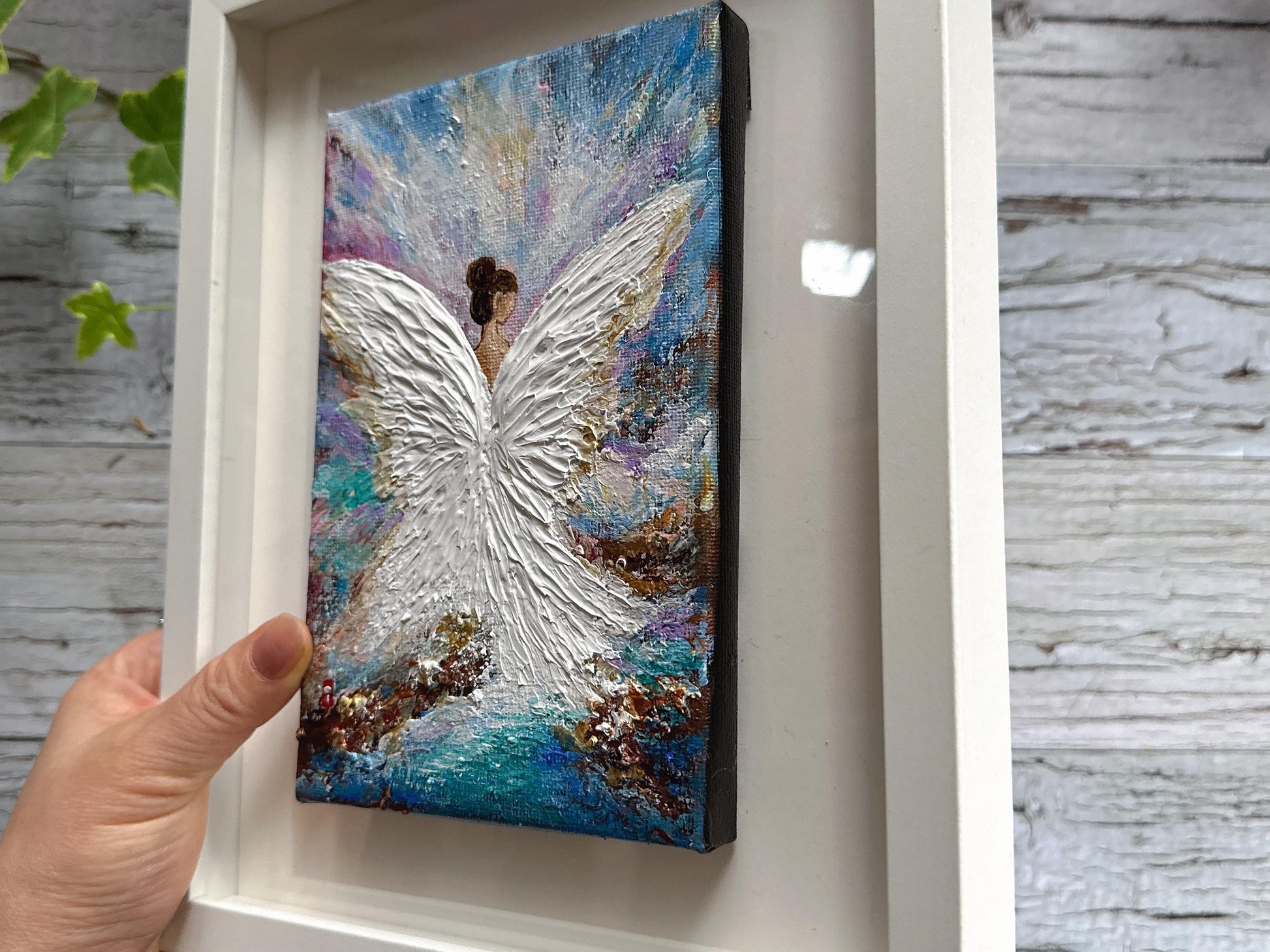 Original Angel Painting - Textured Ocean Wings, Guardian Angel Wall Art