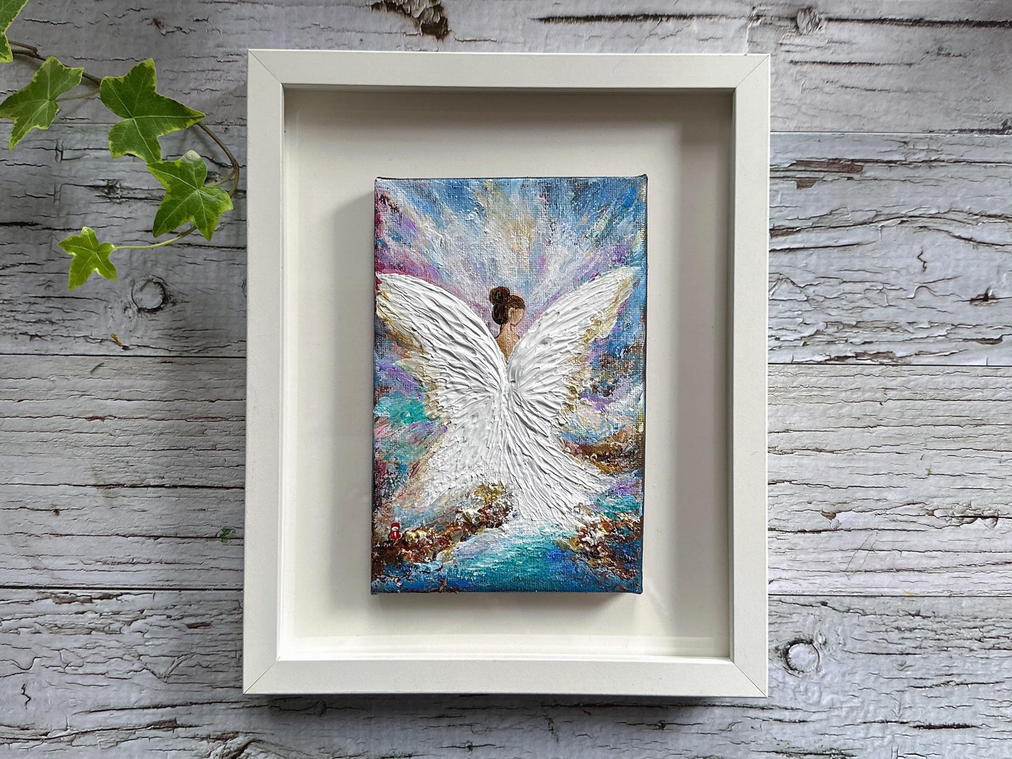 Original Angel Painting - Textured Ocean Wings, Guardian Angel Wall Art