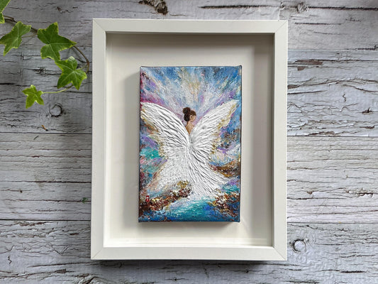 Original Angel Painting - Textured Ocean Wings, Guardian Angel Wall Art
