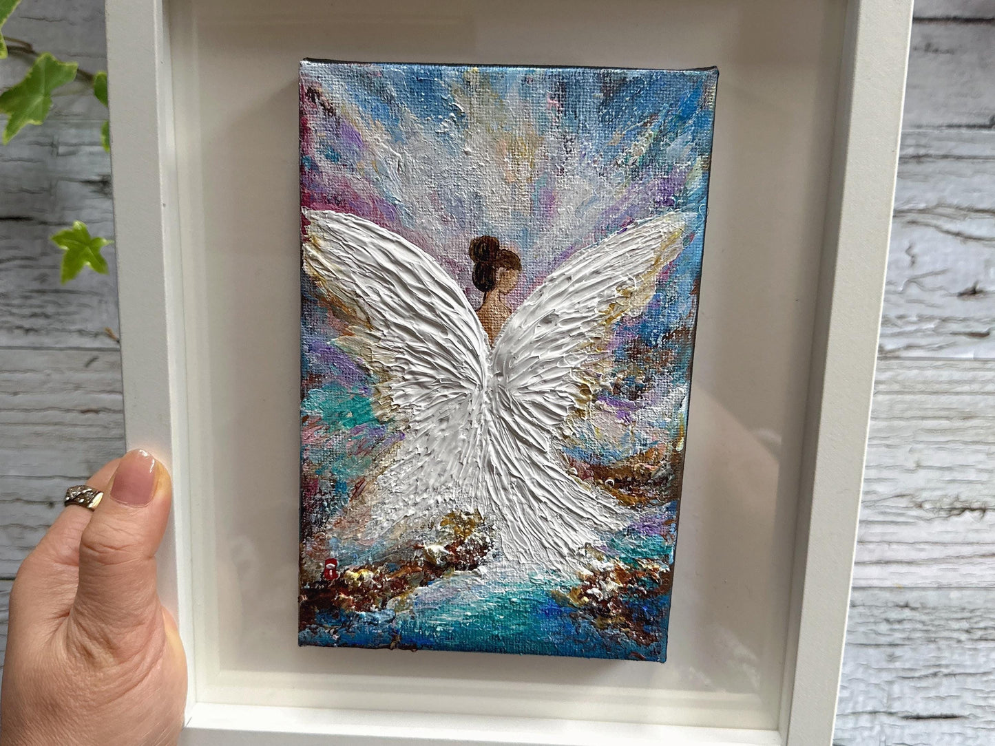 Original Angel Painting - Textured Ocean Wings, Guardian Angel Wall Art