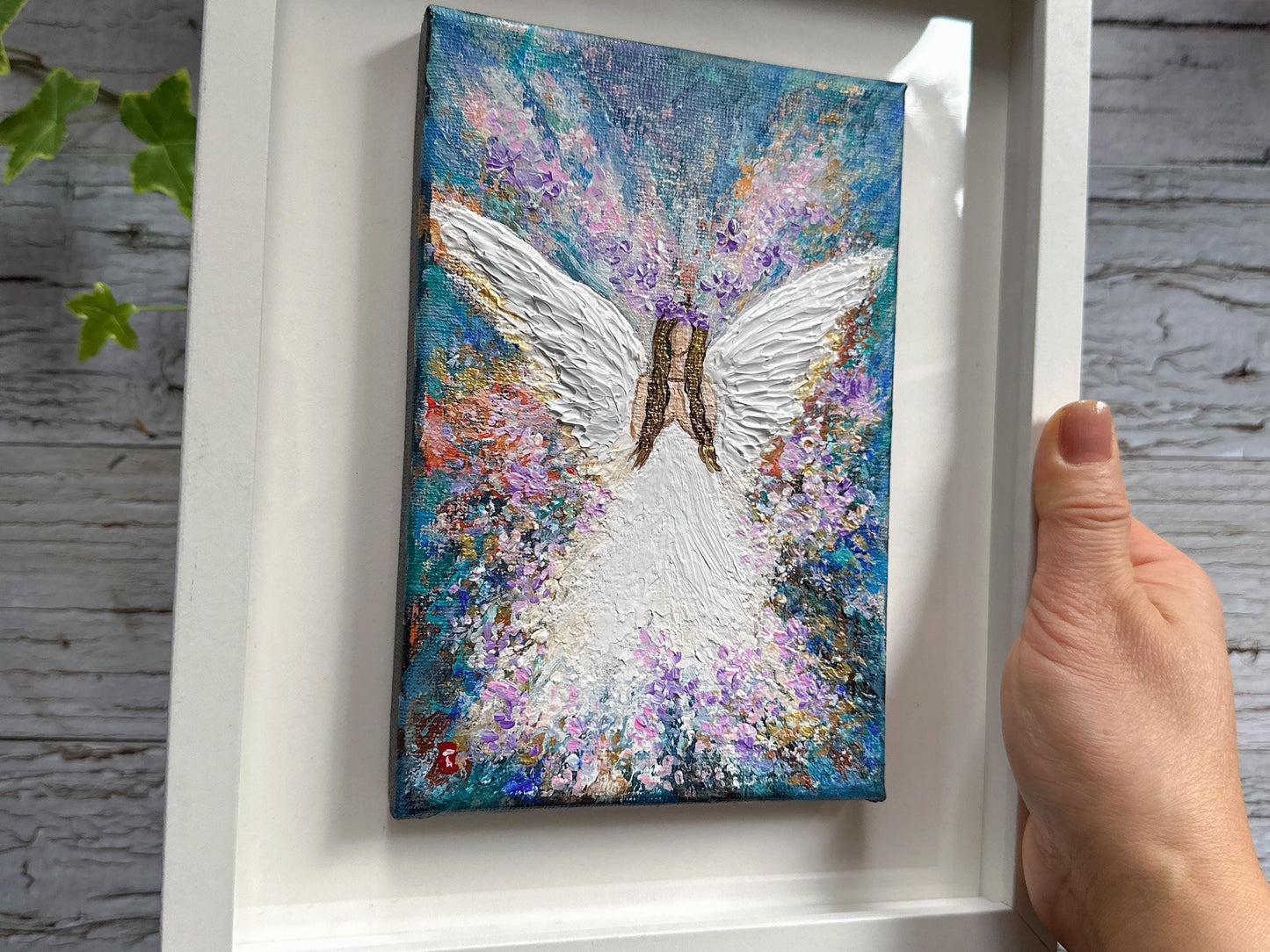 Original Angel Painting - Floral Burst Wings, Guardian Angel Wall Art