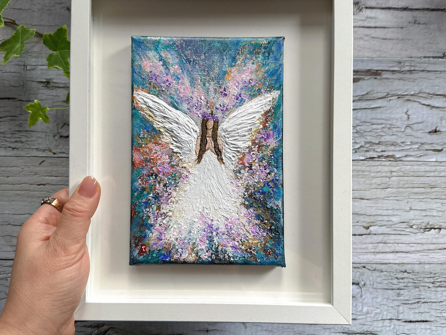 Original Angel Painting - Floral Burst Wings, Guardian Angel Wall Art