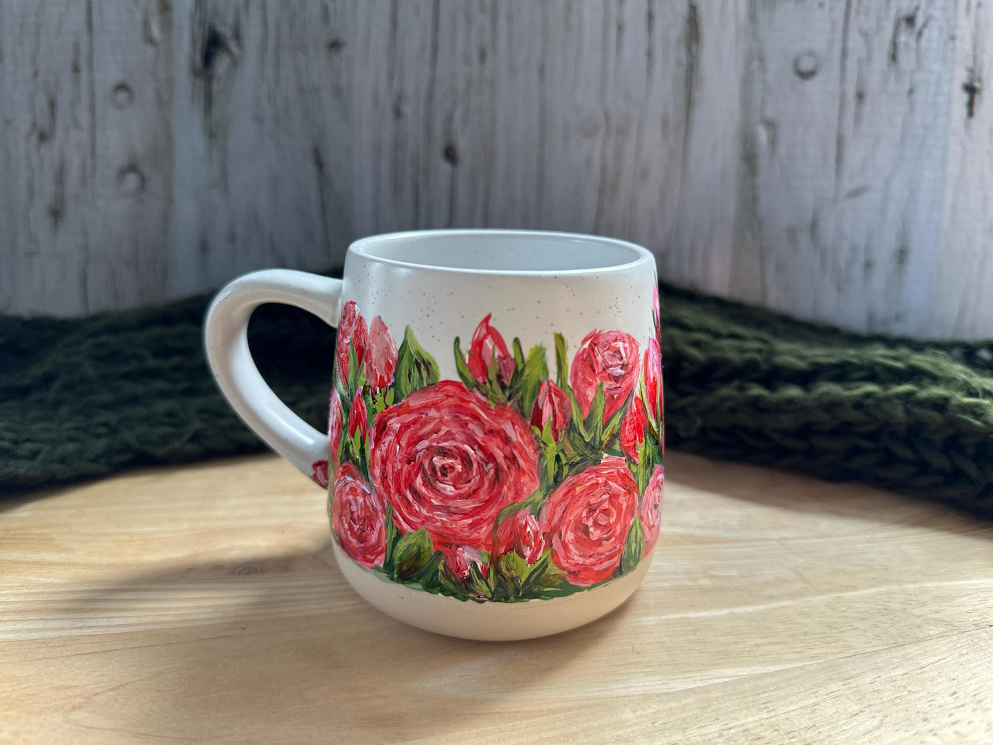 Hand-Painted Red Rose Mug: June Birth Flower, Floral Mom Gift