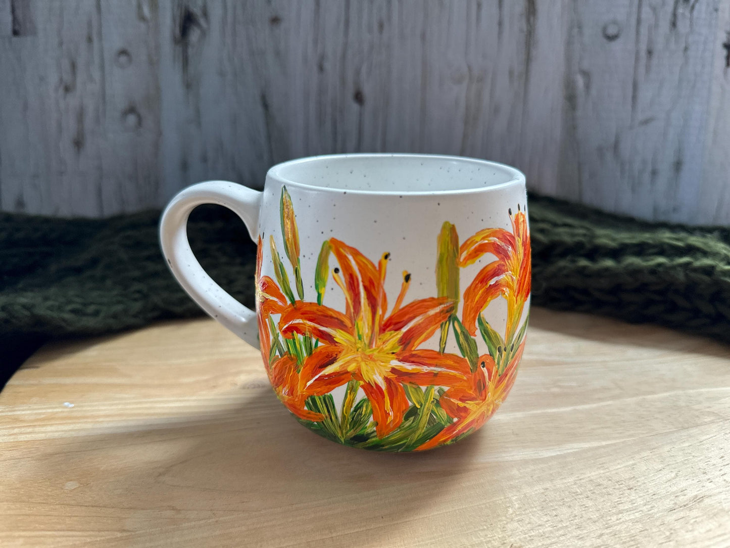 Hand Painted Tiger Lily Mug, Custom Flower Mug, Orange Flower Mug, Custom Name Cup, Lily Coffee Cup, Custom Floral Mug,Tiger Lily Lover Gift