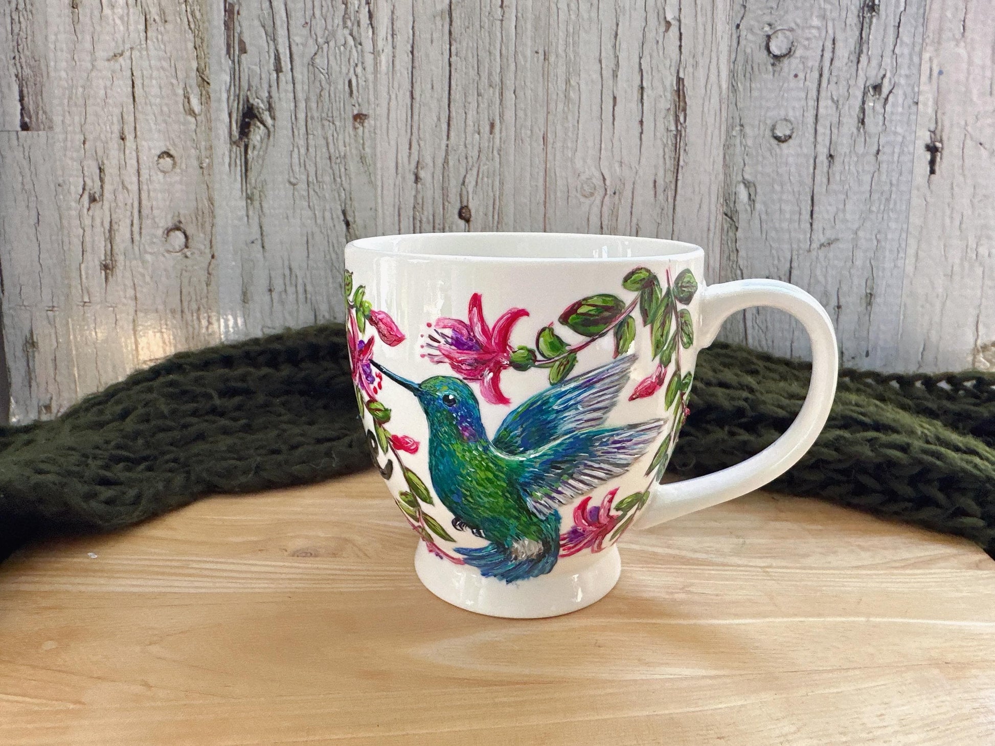 Personalized Bird Coffee Mug: Hand-Painted Robin Bird Art, Hummingbird Gift