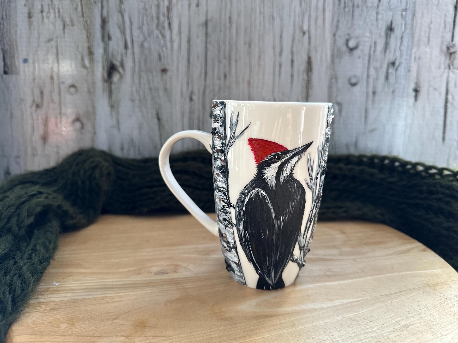 Hand-Painted Pileated Woodpecker Mug: Bird Lover Gift, Woodpecker Bird, Mom, Dad, Grandma, Grandpa, Boss Gift