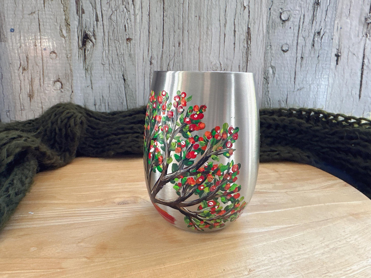 Hand Painted Cardinal Stainless Steel Wine Glass, Red Cardinal Gift, Papa Bird, Fathers Day Gift, Gift For Dad, New Dad Gift