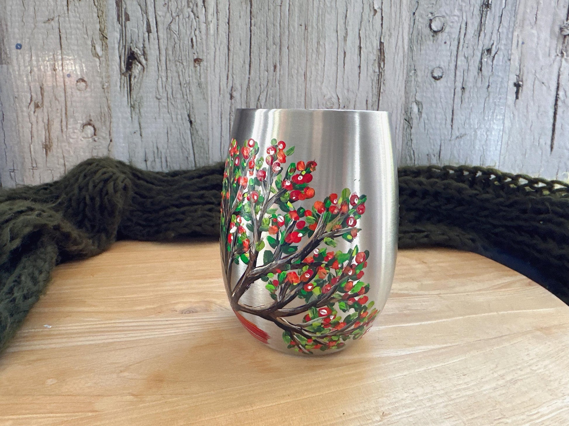 Hand Painted Cardinal Stainless Steel Wine Glass, Red Cardinal Gift, Papa Bird, Fathers Day Gift, Gift For Dad, New Dad Gift