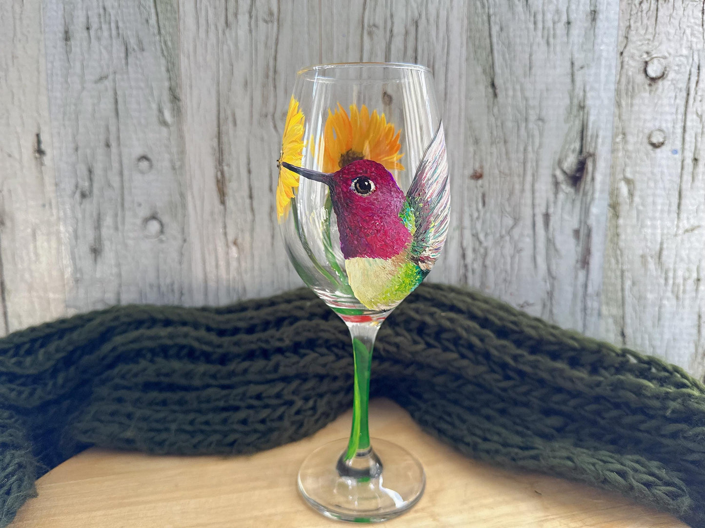 Hand painted Humming Bird wine glass, Mothers day gift, Wedding, Anniversary, Gift for Mom, Bird lover gift, Hummingbird gifts