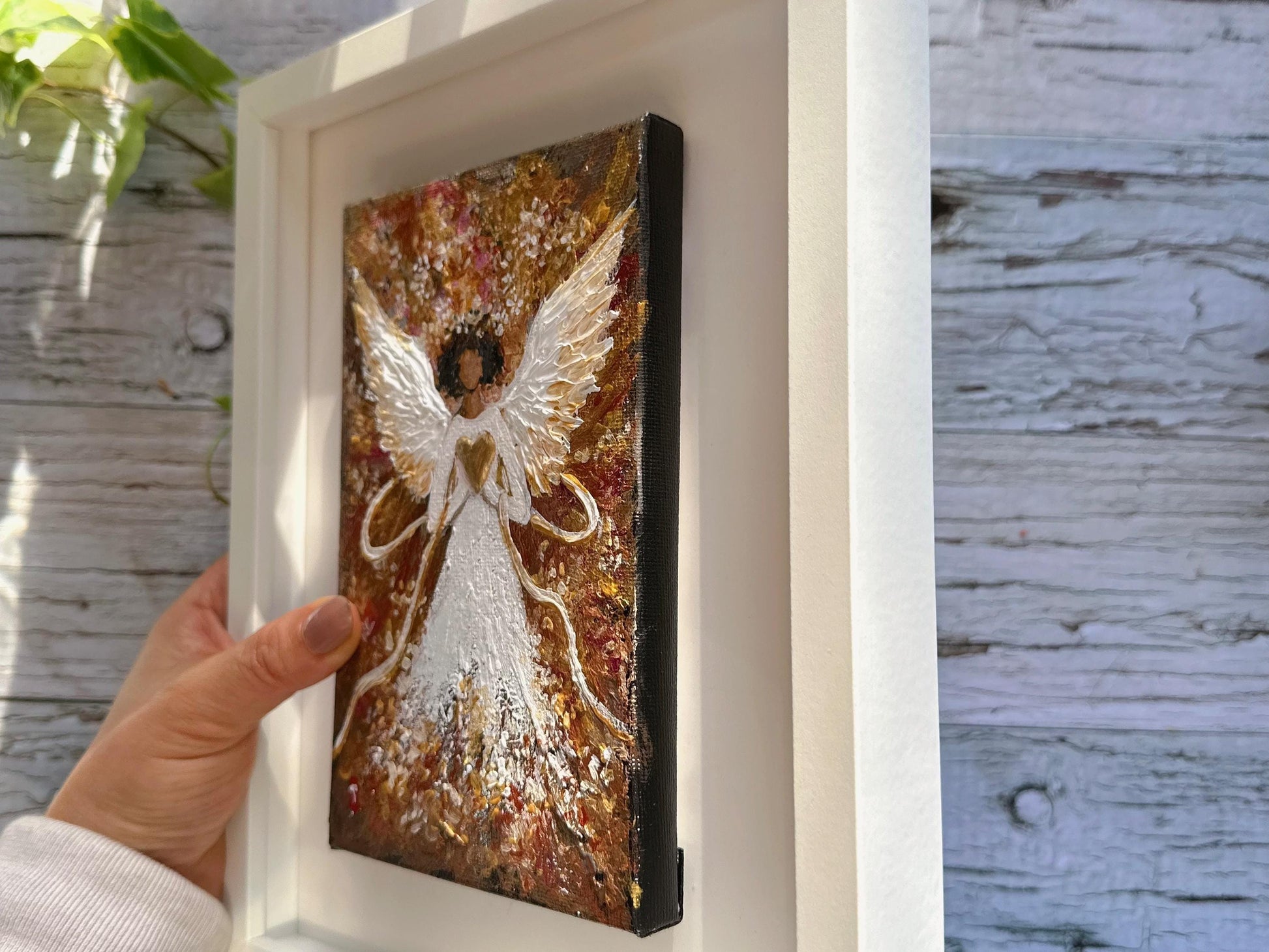 Original Angel Painting - Golden Heart Wings, Guardian Angel Wall Art