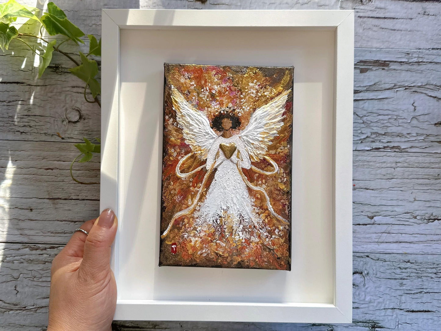 Original Angel Painting - Golden Heart Wings, Guardian Angel Wall Art