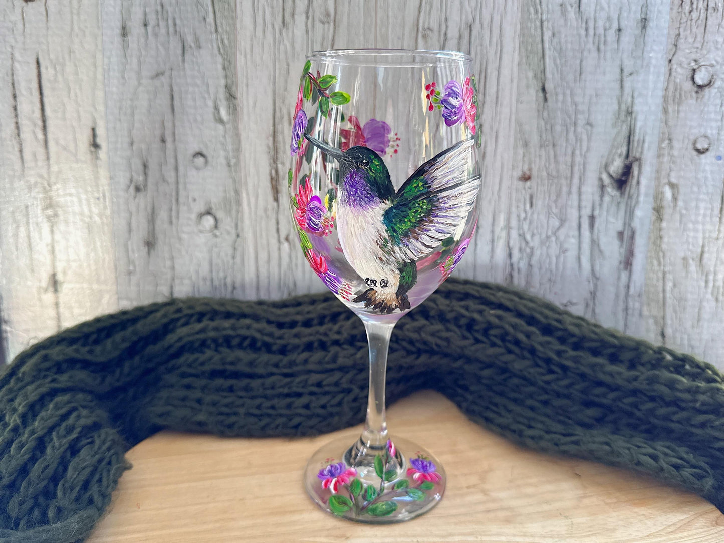 Hand Painted Hummingbird Wine Glass: Personalized Bird Lover Gift