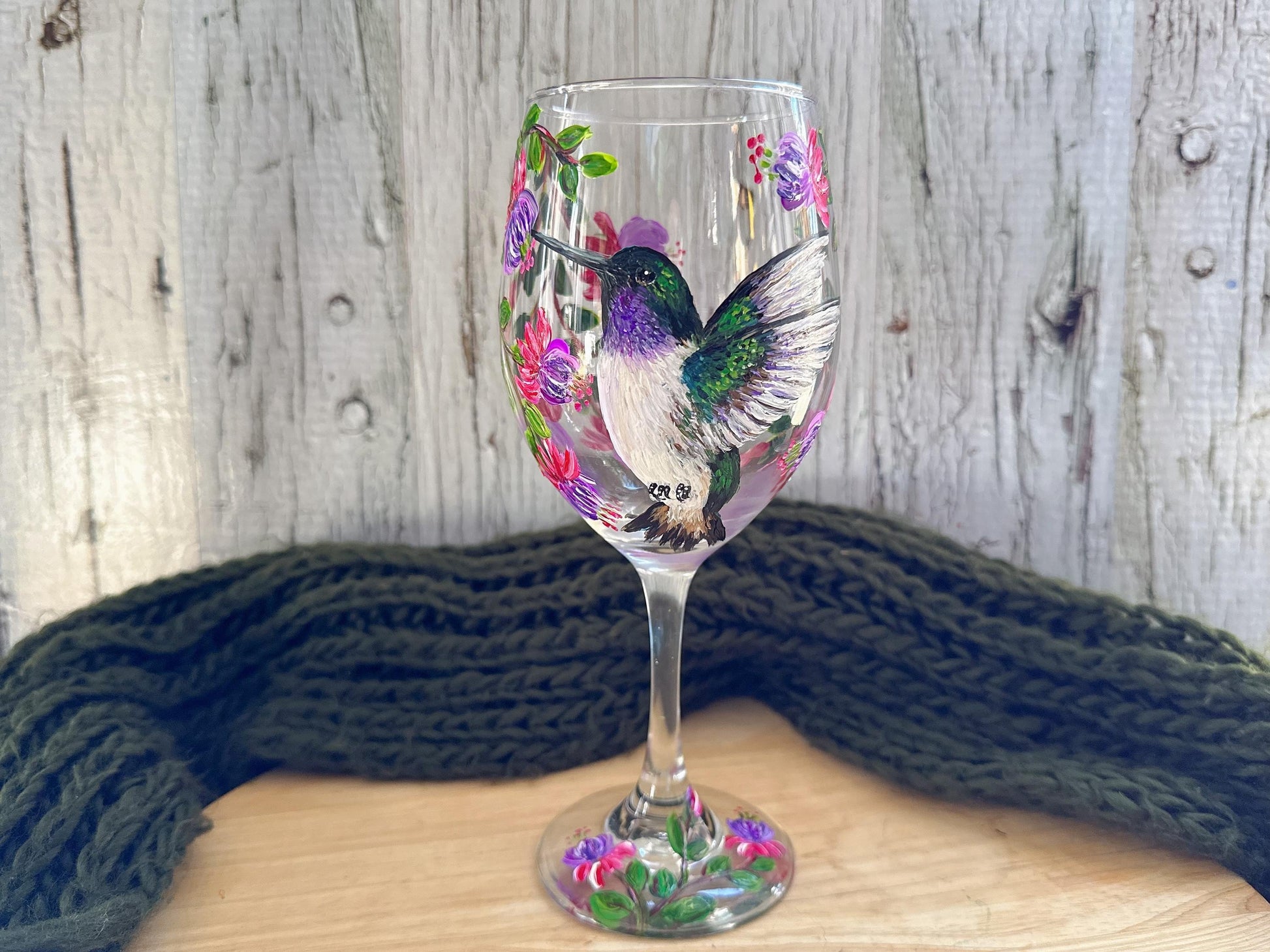 Hand Painted Hummingbird Wine Glass: Personalized Bird Lover Gift