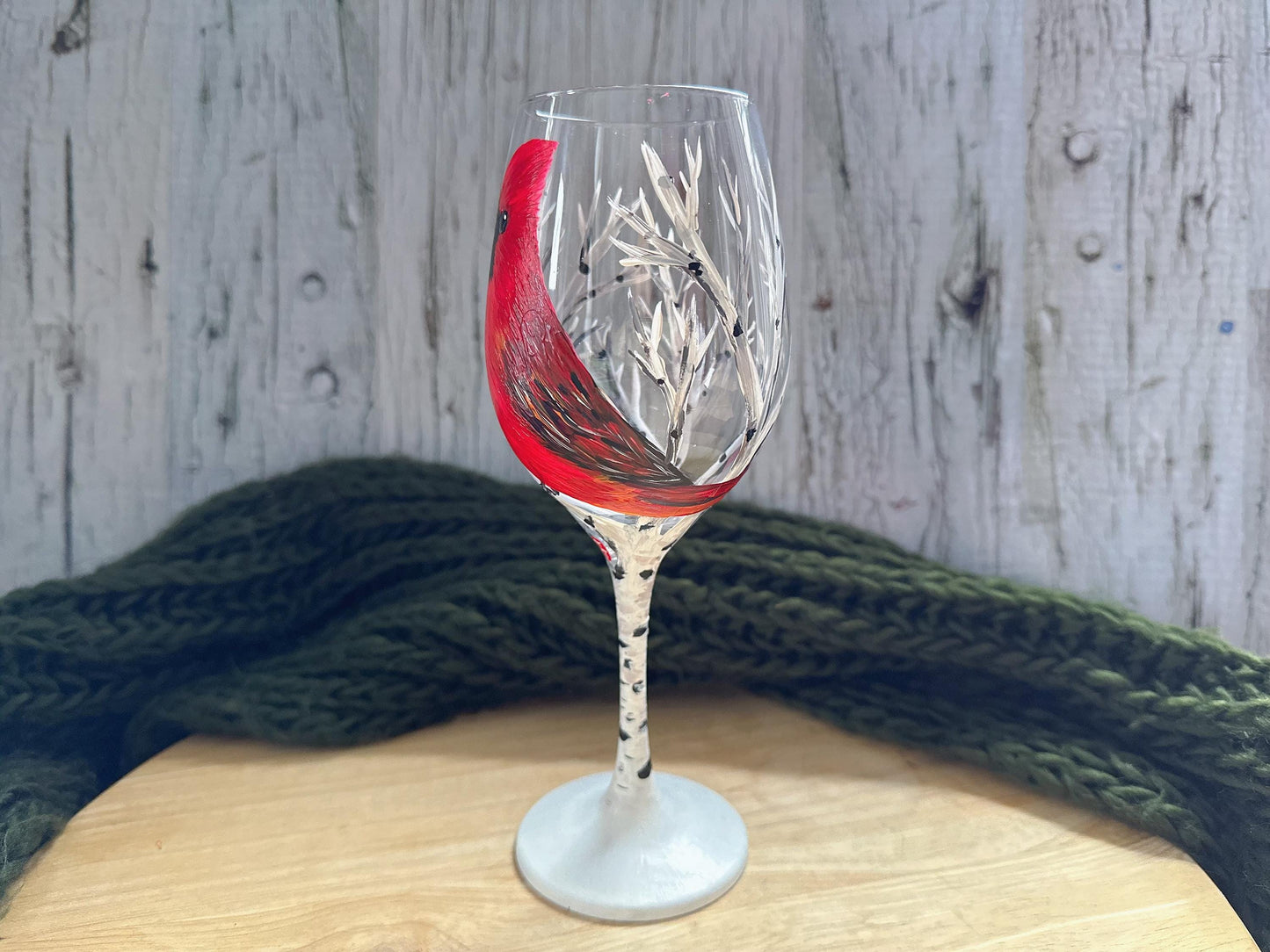 Hand Painted Christmas Cardinal Wine Glass: Holiday Decor