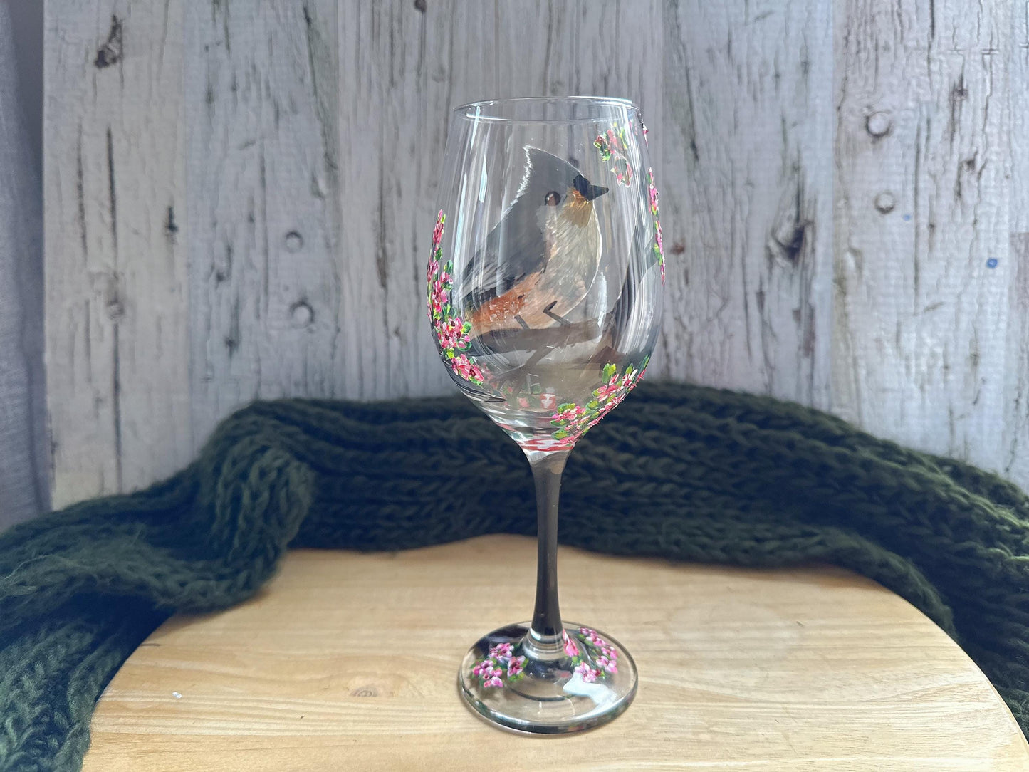 Hand Painted Tufted Titmouse Wine Glass: Bird Lover Gift