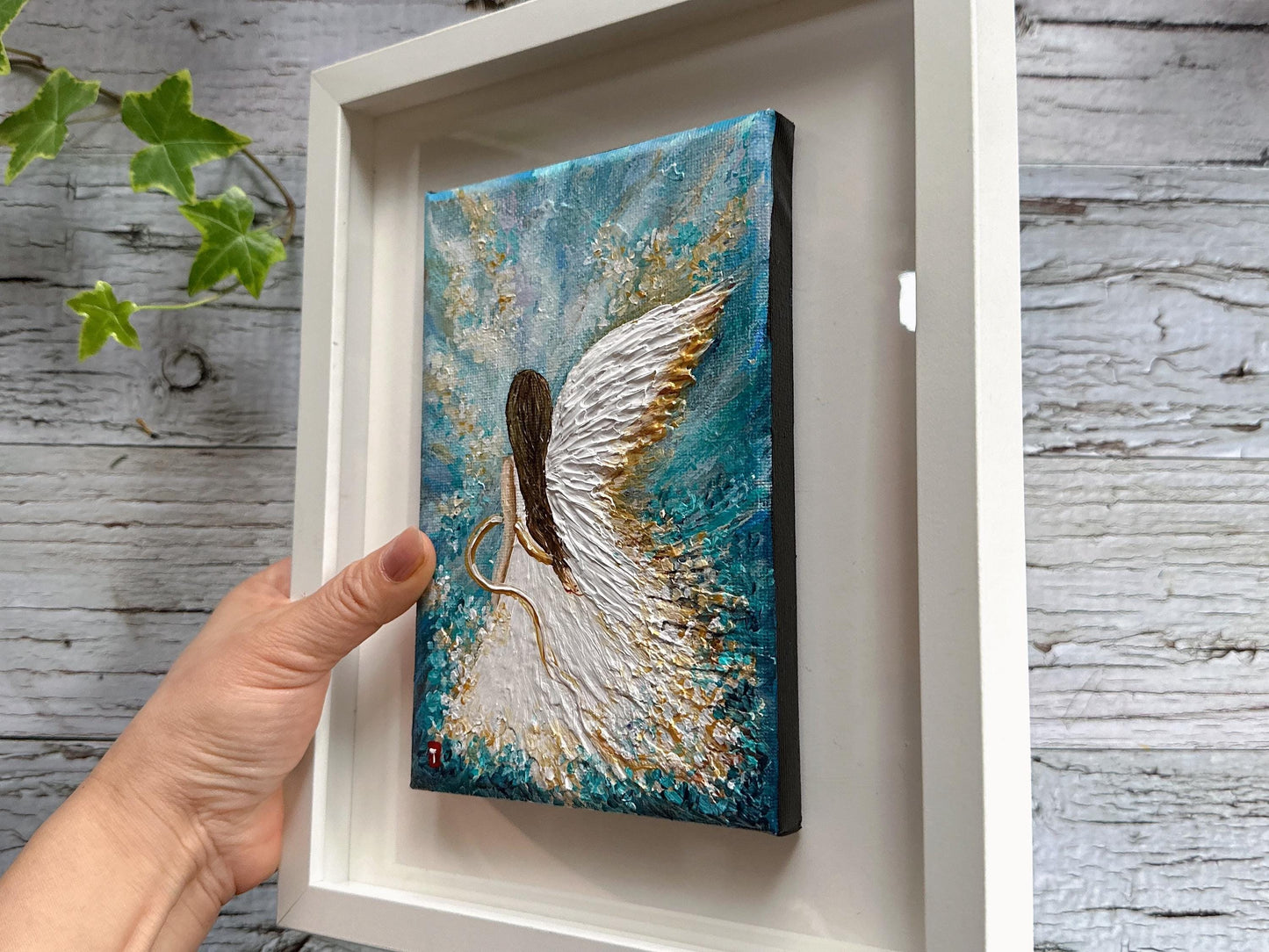 Original Angel Painting - Turquoise Sky Wings, Guardian Angel Wall Art