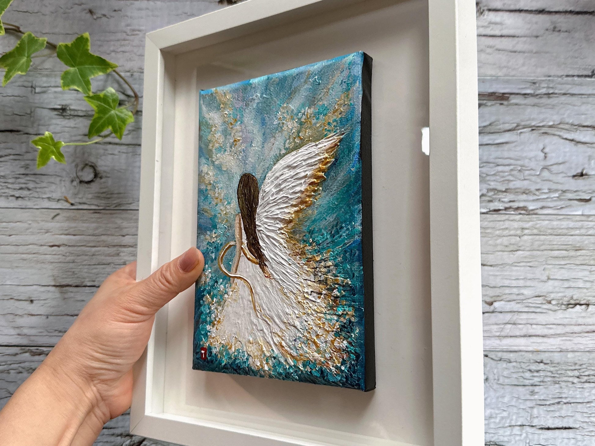 Original Angel Painting - Turquoise Sky Wings, Guardian Angel Wall Art