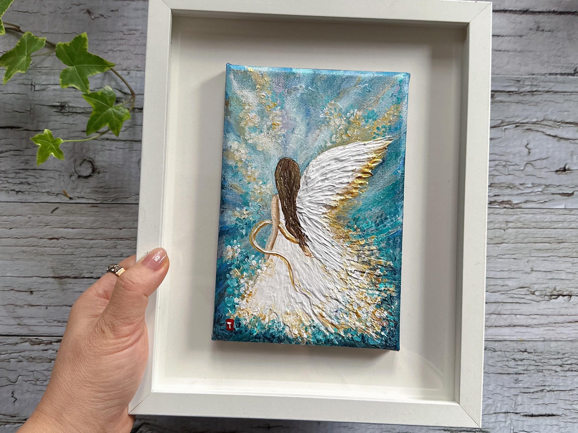 Original Angel Painting - Turquoise Sky Wings, Guardian Angel Wall Art
