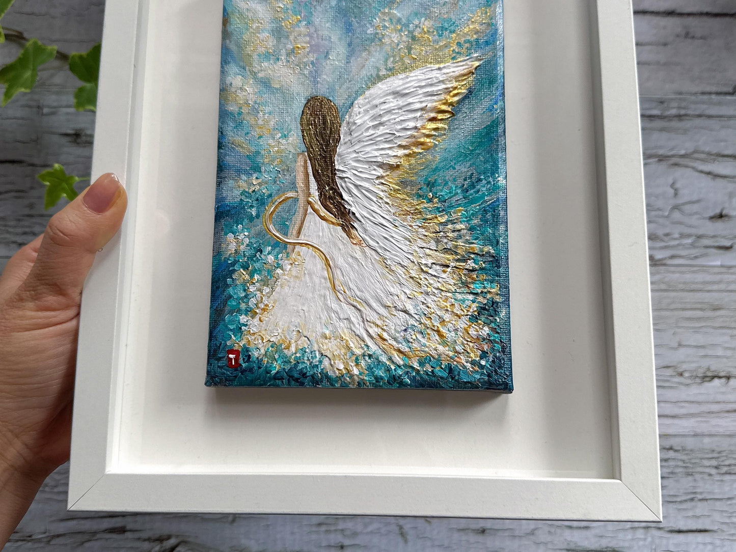 Original Angel Painting - Turquoise Sky Wings, Guardian Angel Wall Art