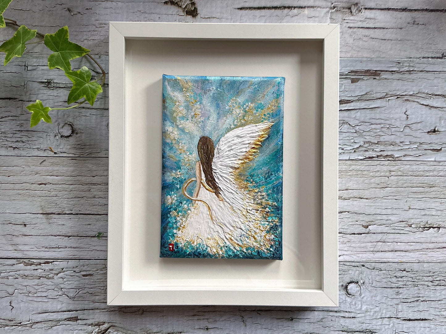 Original Angel Painting - Turquoise Sky Wings, Guardian Angel Wall Art