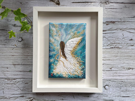 Original Angel Painting - Turquoise Sky Wings, Guardian Angel Wall Art