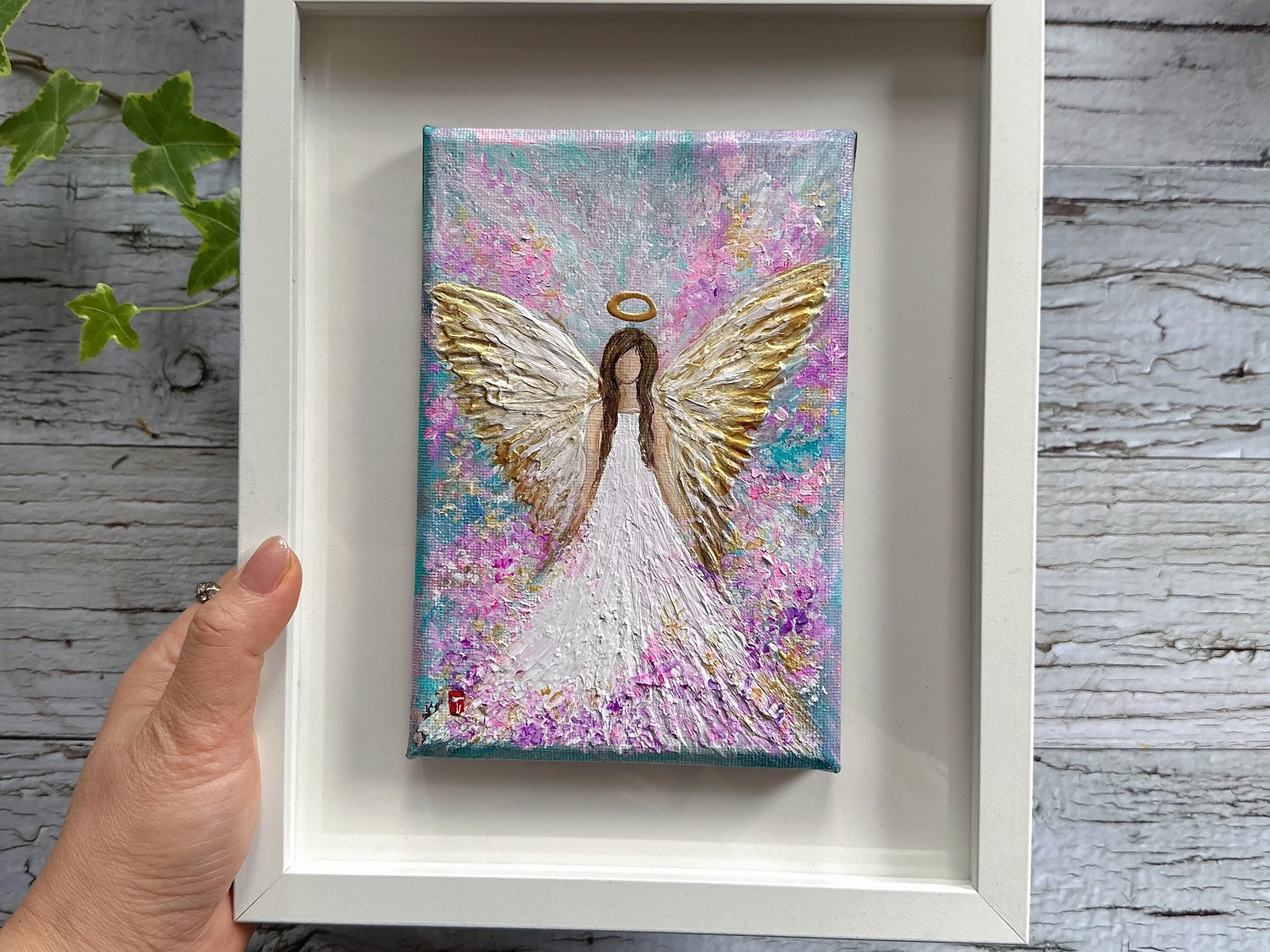 Original Angel Painting - Gold-Tipped Wings, Guardian Angel Wall Art