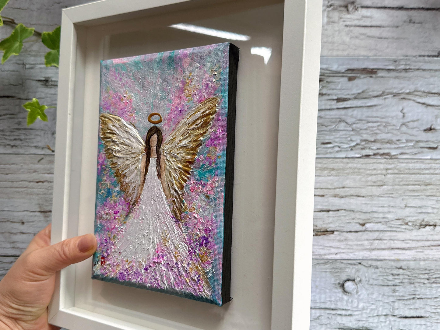 Original Angel Painting - Gold-Tipped Wings, Guardian Angel Wall Art