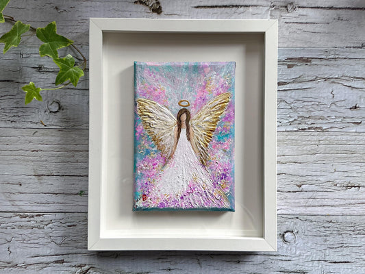 Original Angel Painting - Gold-Tipped Wings, Guardian Angel Wall Art