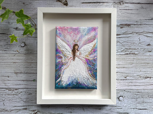 Original Angel Painting - Golden Halo Wings, Guardian Angel Wall Art