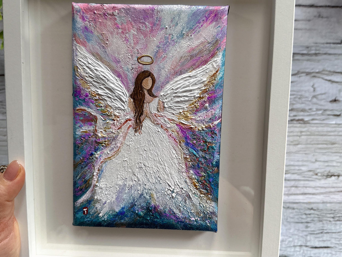 Original Angel Painting - Golden Halo Wings, Guardian Angel Wall Art