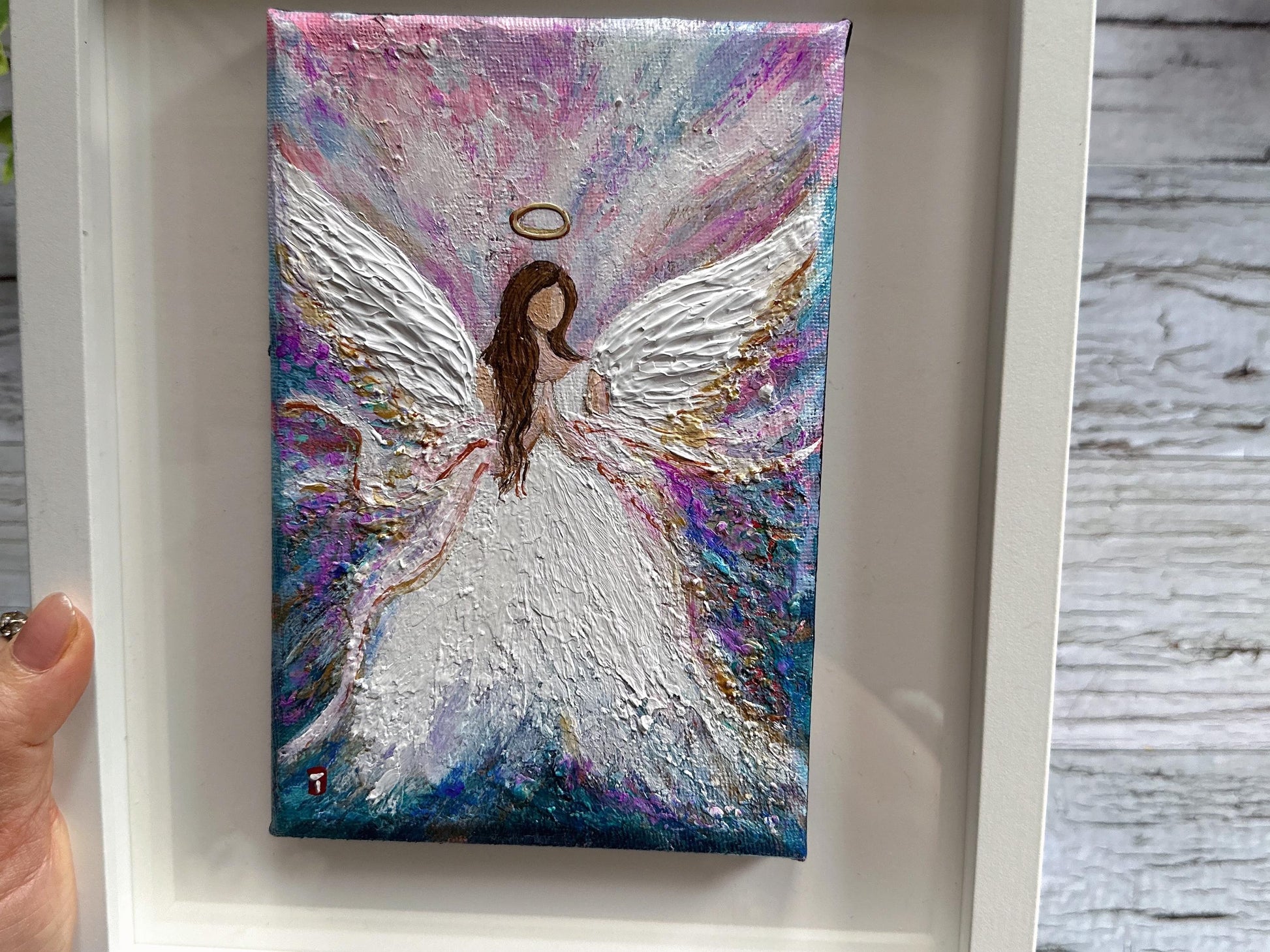 Original Angel Painting - Golden Halo Wings, Guardian Angel Wall Art