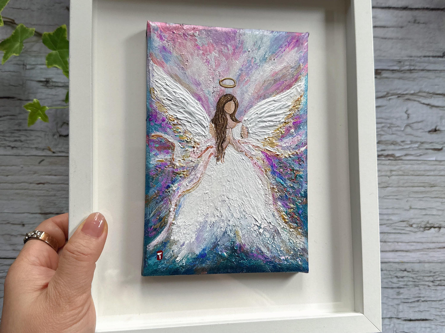 Original Angel Painting - Golden Halo Wings, Guardian Angel Wall Art