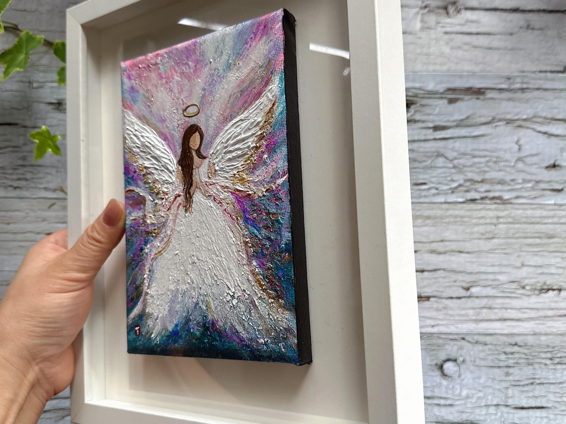 Original Angel Painting - Golden Halo Wings, Guardian Angel Wall Art