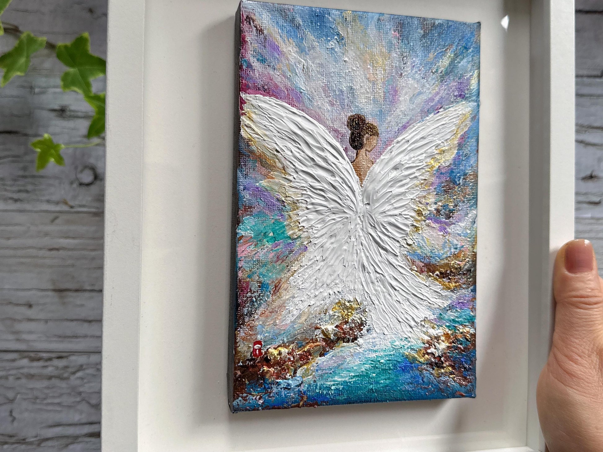 Original Angel Painting - Textured Ocean Wings, Guardian Angel Wall Art