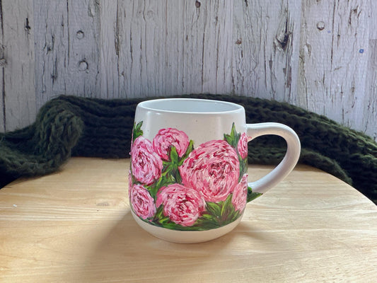Hand Painted Peony  Mug, Custom Flower Mug, Pink Peony Mug, Peony Lover Gift, Personalized Name Cup, Gift for Mom, Teacher, Sister, Grandma