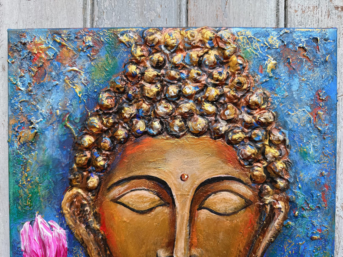 Original Buddha painting on Canvas, Buddha Lover Gift, Meditation Wall Decor, Yoga studio decor, Gold Buddha, Buddha decoration