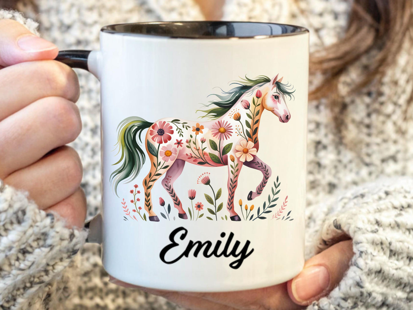 Personalized Horse Mug, Floral Horse Coffee Cup, 2026 Chinese New Year Gift, Zodiac Year of the Horse, Horse Lover Gift, Lunar New Year