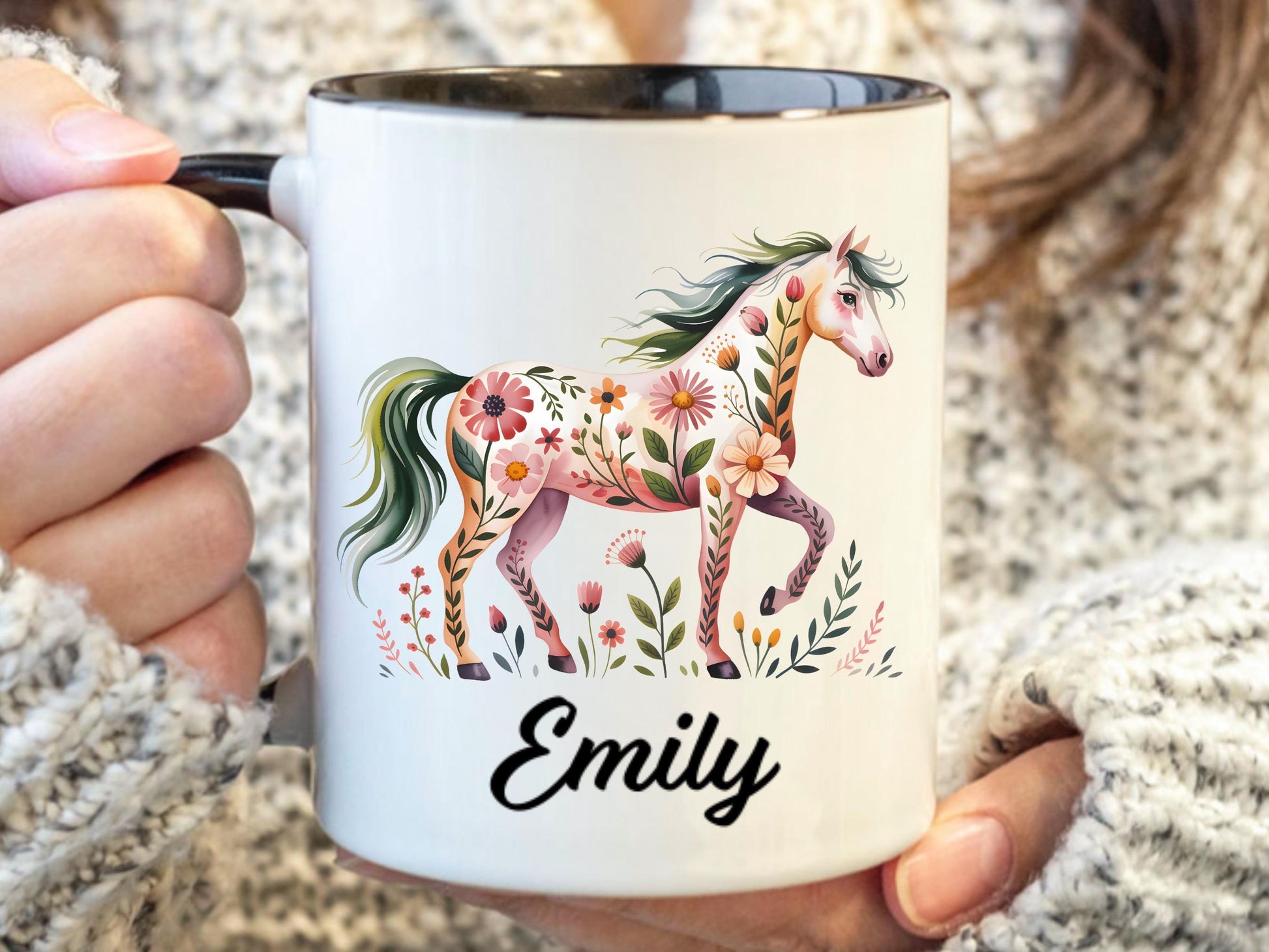 Personalized Horse Mug, Floral Horse Coffee Cup, 2026 Chinese New Year Gift, Zodiac Year of the Horse, Horse Lover Gift, Lunar New Year