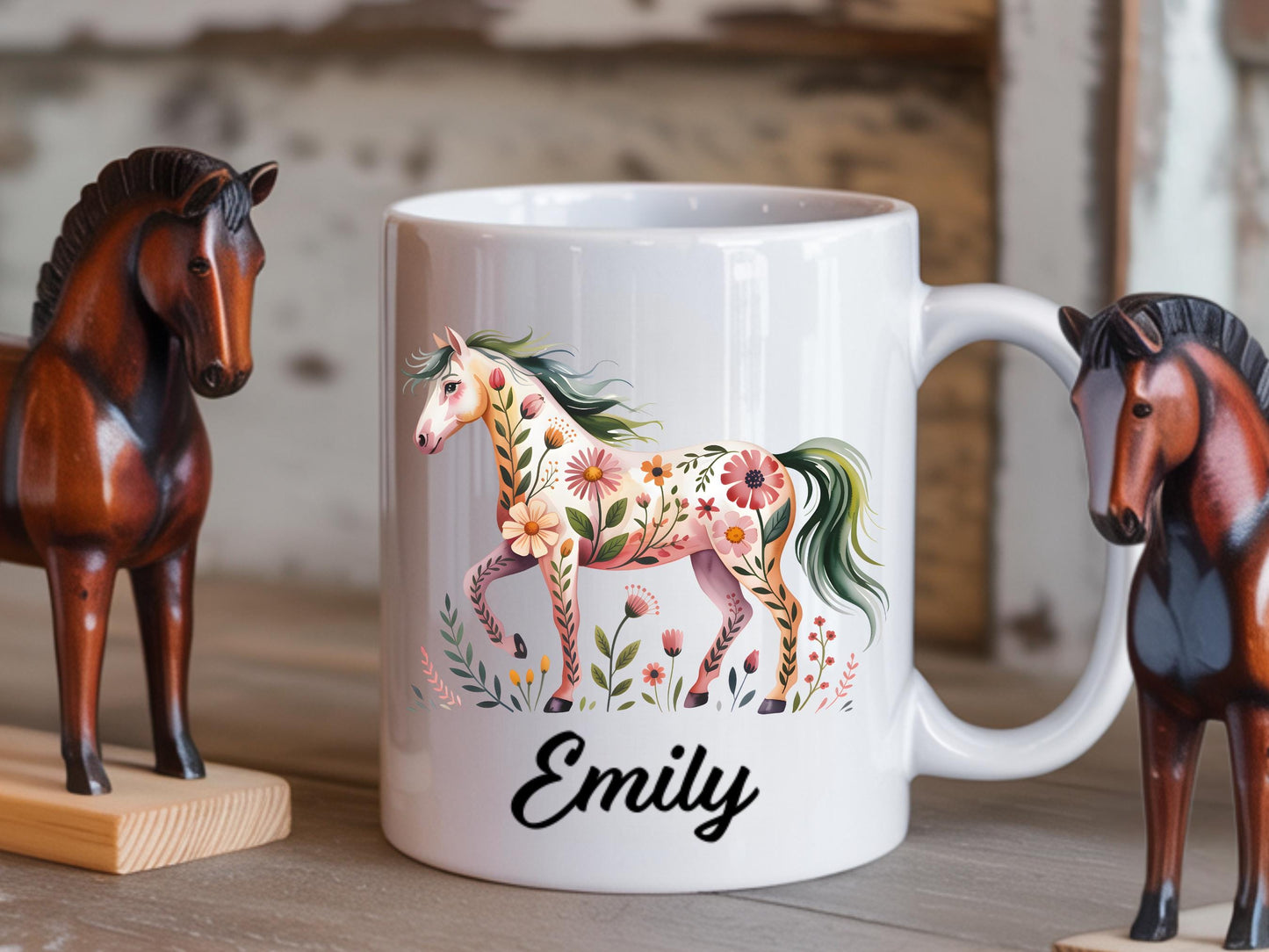 Personalized Horse Mug, Floral Horse Coffee Cup, 2026 Chinese New Year Gift, Zodiac Year of the Horse, Horse Lover Gift, Lunar New Year