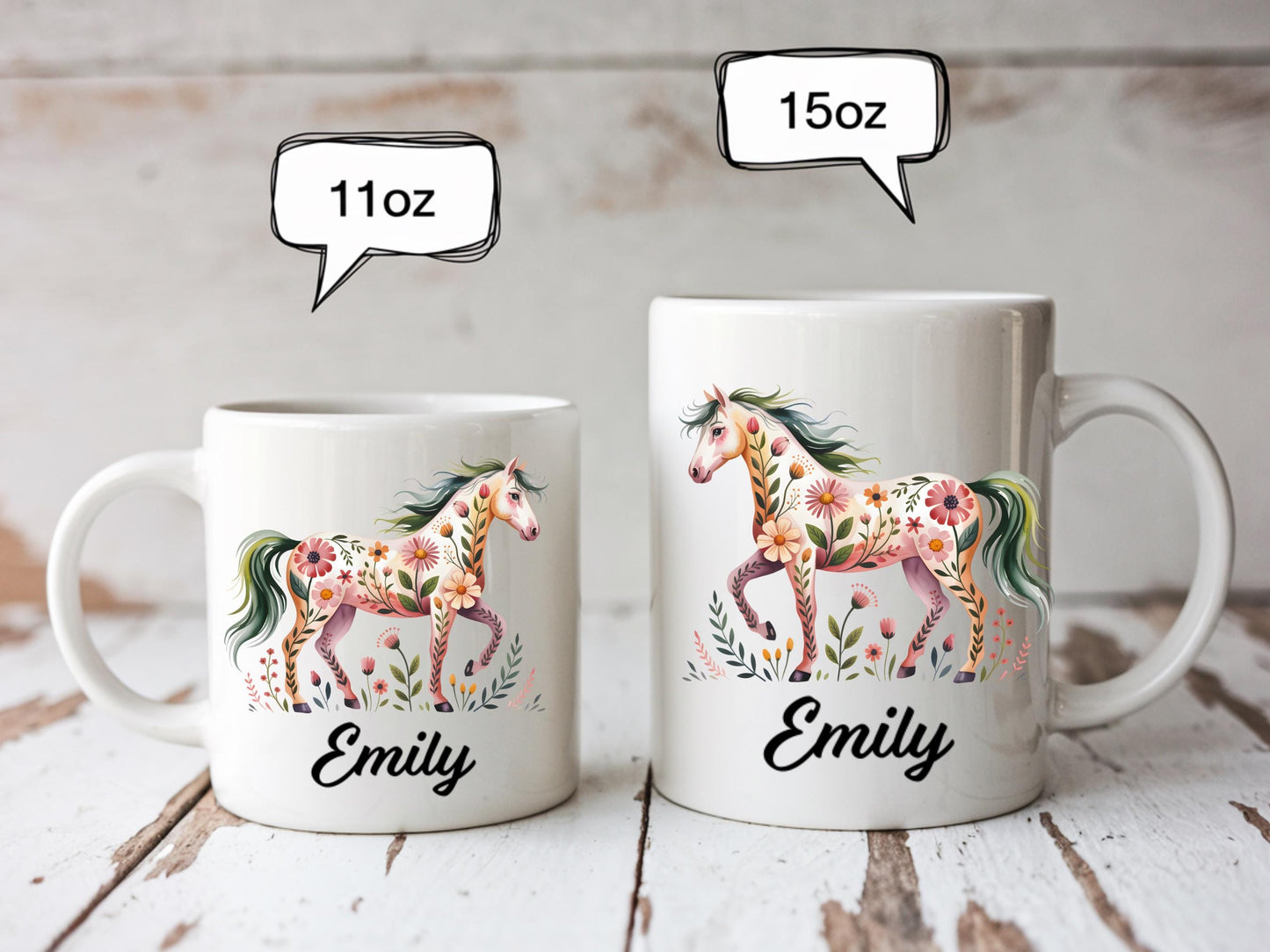 Personalized Horse Mug, Floral Horse Coffee Cup, 2026 Chinese New Year Gift, Zodiac Year of the Horse, Horse Lover Gift, Lunar New Year