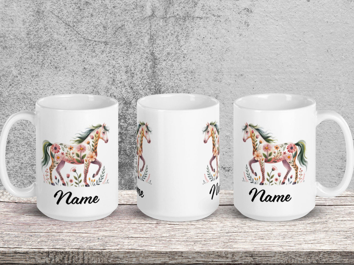 Personalized Horse Mug, Floral Horse Coffee Cup, 2026 Chinese New Year Gift, Zodiac Year of the Horse, Horse Lover Gift, Lunar New Year