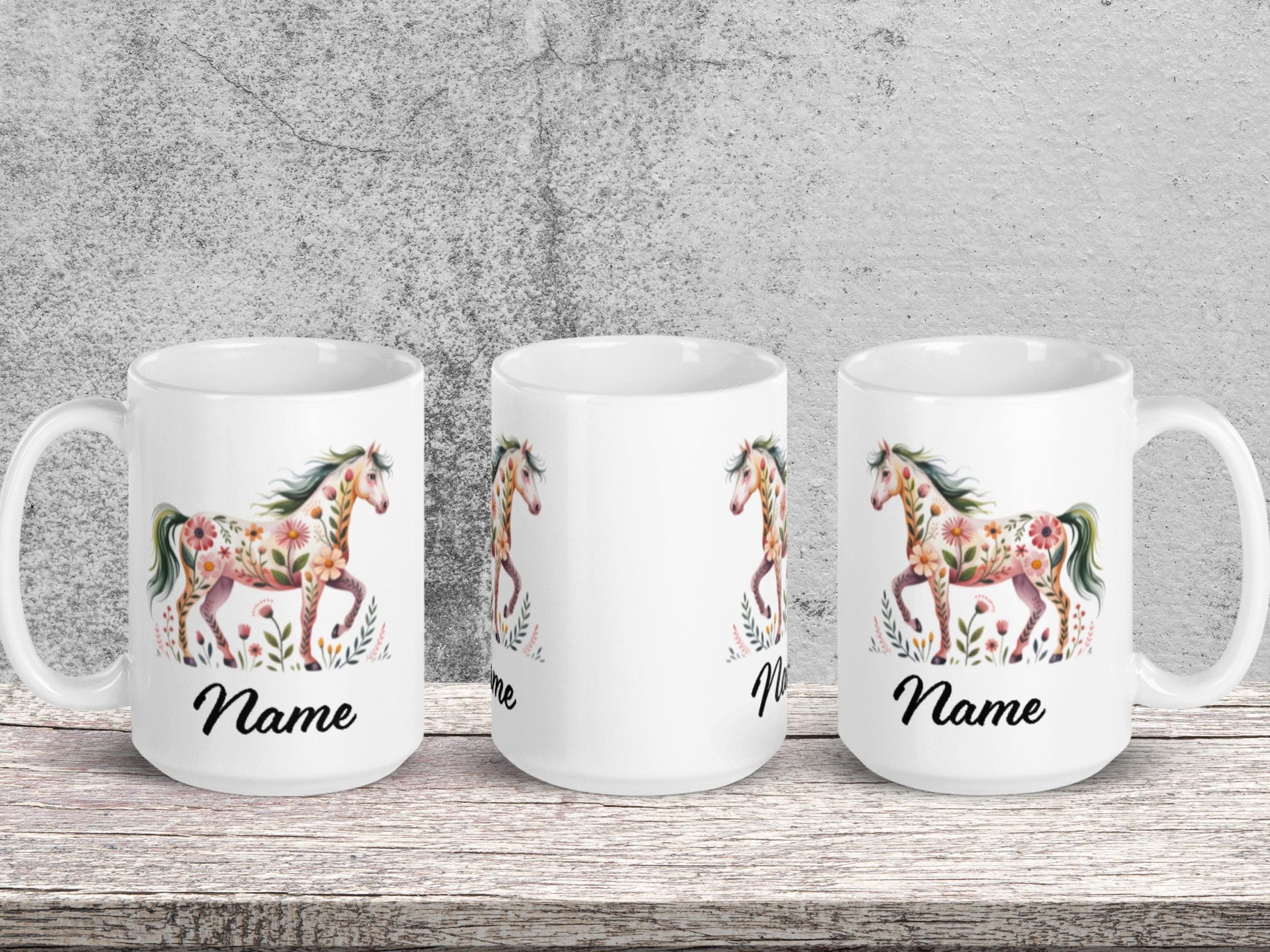 Personalized Horse Mug, Floral Horse Coffee Cup, 2026 Chinese New Year Gift, Zodiac Year of the Horse, Horse Lover Gift, Lunar New Year