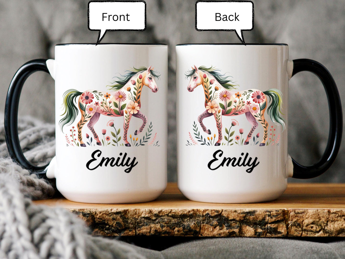 Personalized Horse Mug, Floral Horse Coffee Cup, 2026 Chinese New Year Gift, Zodiac Year of the Horse, Horse Lover Gift, Lunar New Year