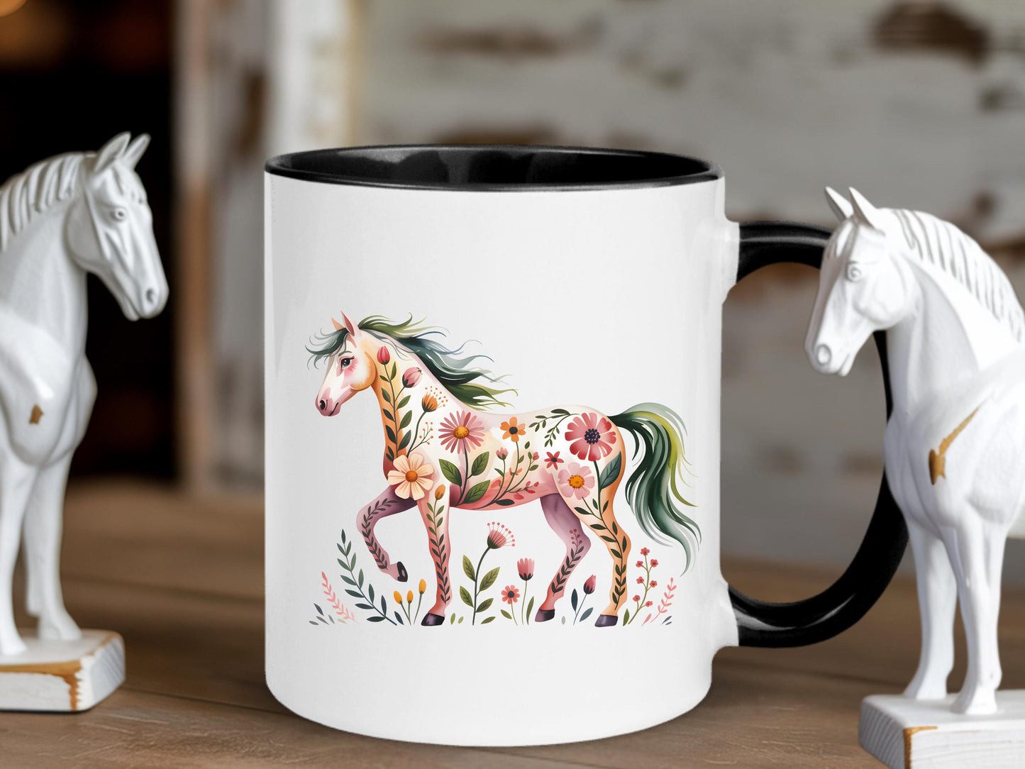 Personalized Horse Mug, Floral Horse Coffee Cup, 2026 Chinese New Year Gift, Zodiac Year of the Horse, Horse Lover Gift, Lunar New Year