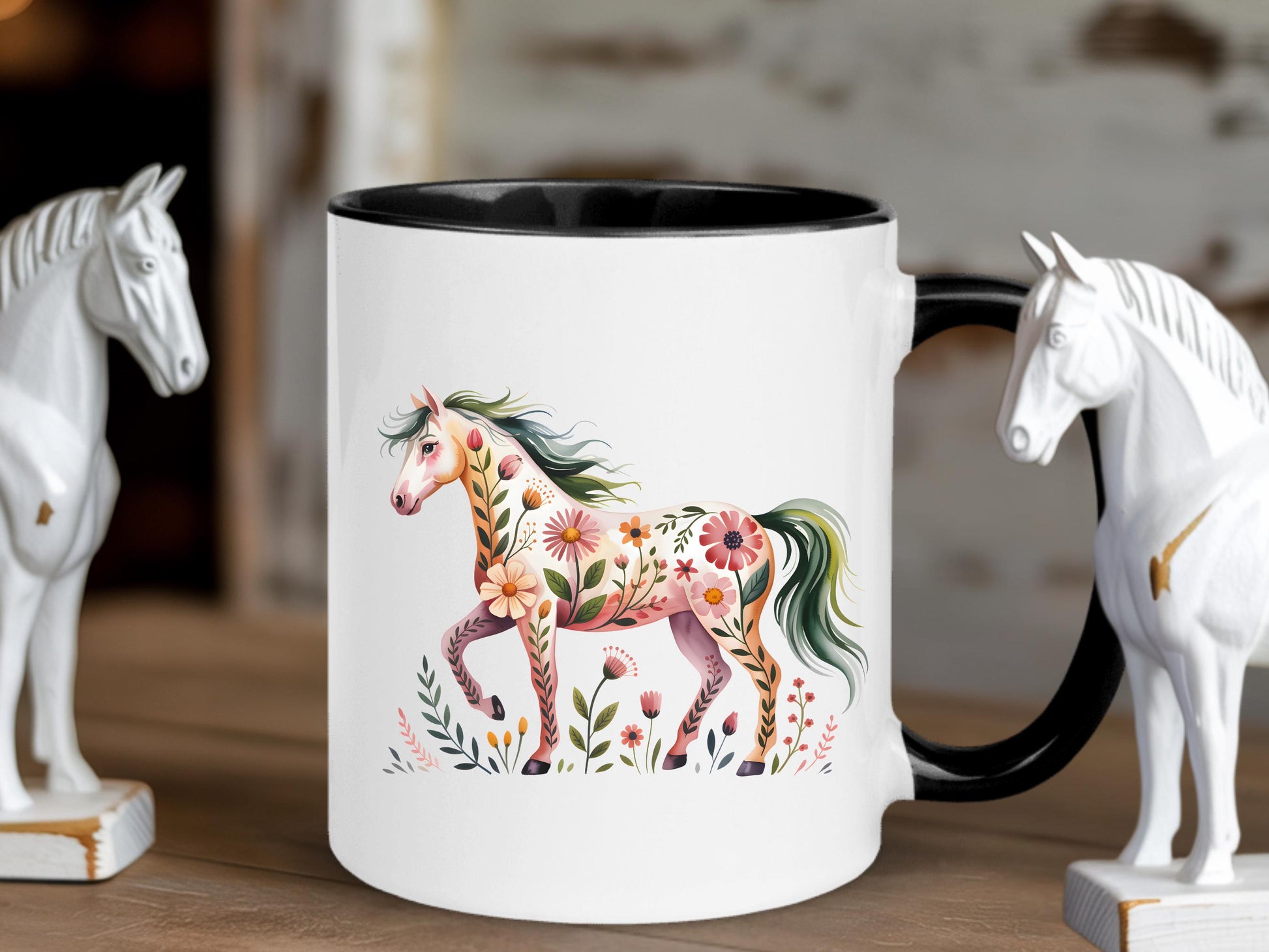 Personalized Horse Mug, Floral Horse Coffee Cup, 2026 Chinese New Year Gift, Zodiac Year of the Horse, Horse Lover Gift, Lunar New Year