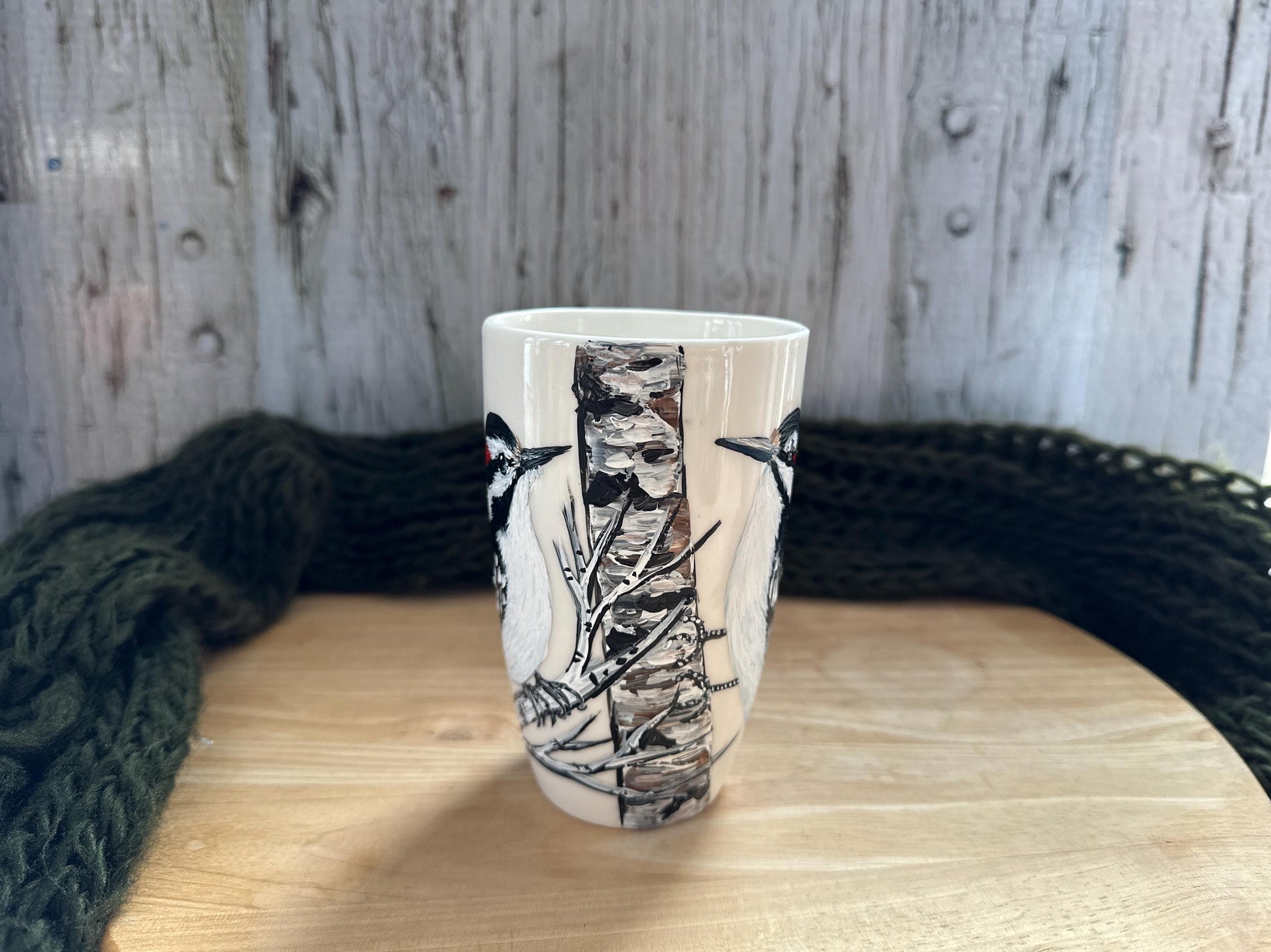 Hand Painted Woodpecker Mug: Bird Lover Gift, Downy Woodpecke, Mother's Day Gift, Coffee Cup For Mom