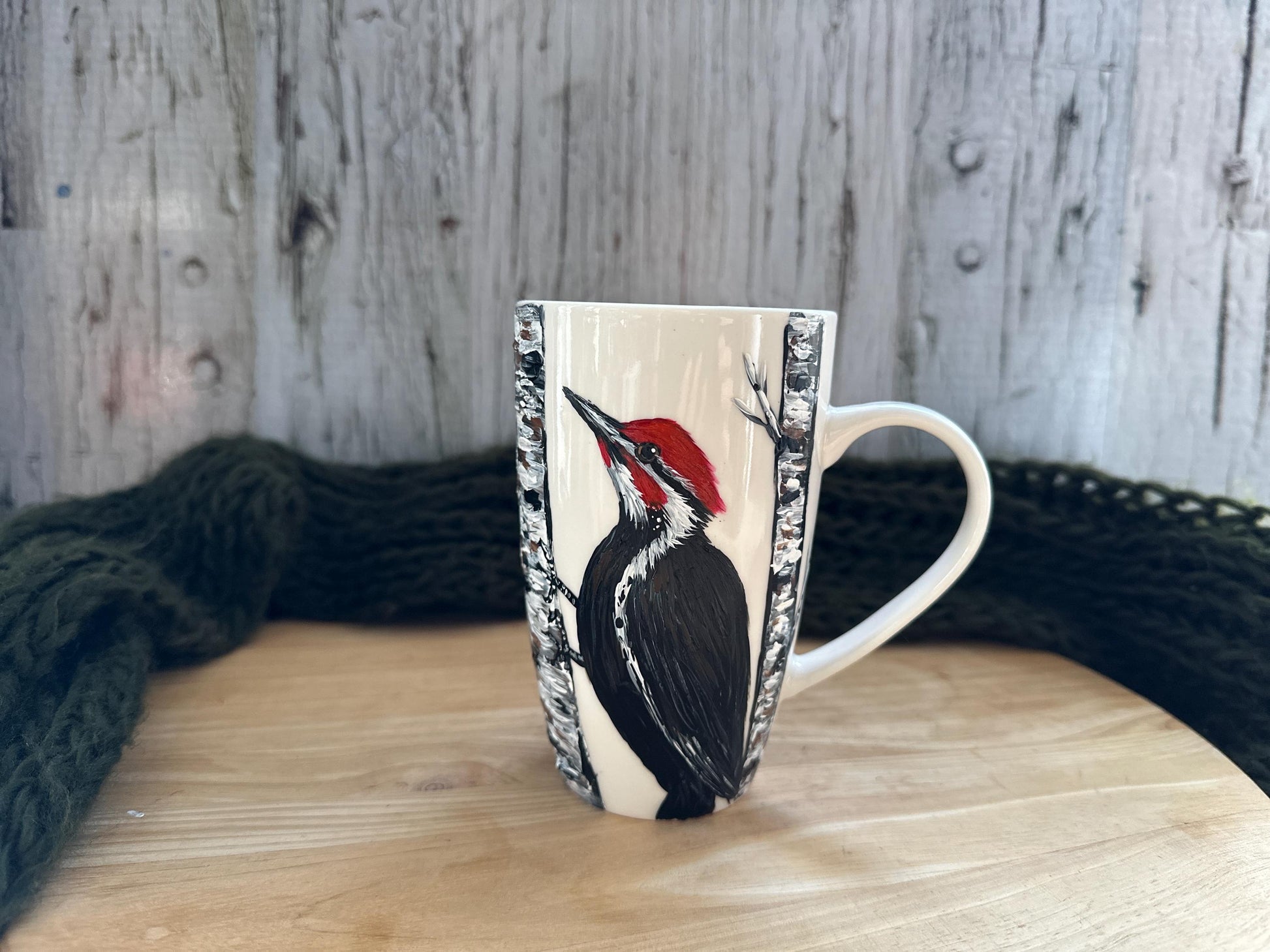 Hand-Painted Pileated Woodpecker Mug: Bird Lover Gift, Woodpecker Bird, Mom, Dad, Grandma, Grandpa, Boss Gift