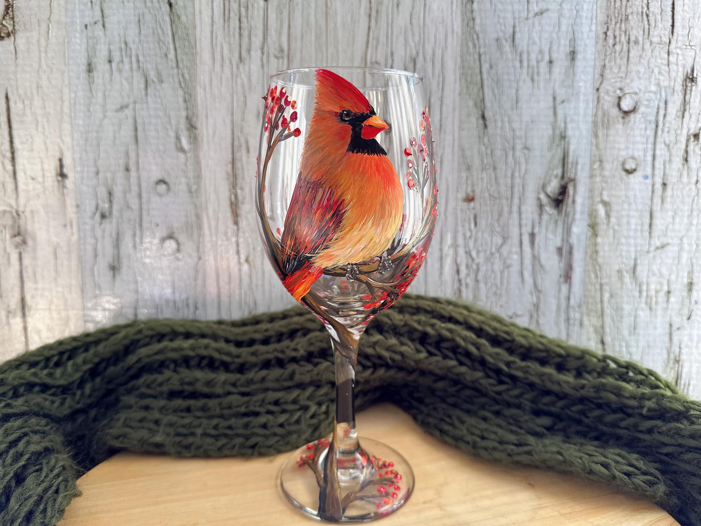 Hand-Painted Female Cardinal Wine Glass: Bird Lover Gift, Gift For Mom, Mother's Gift